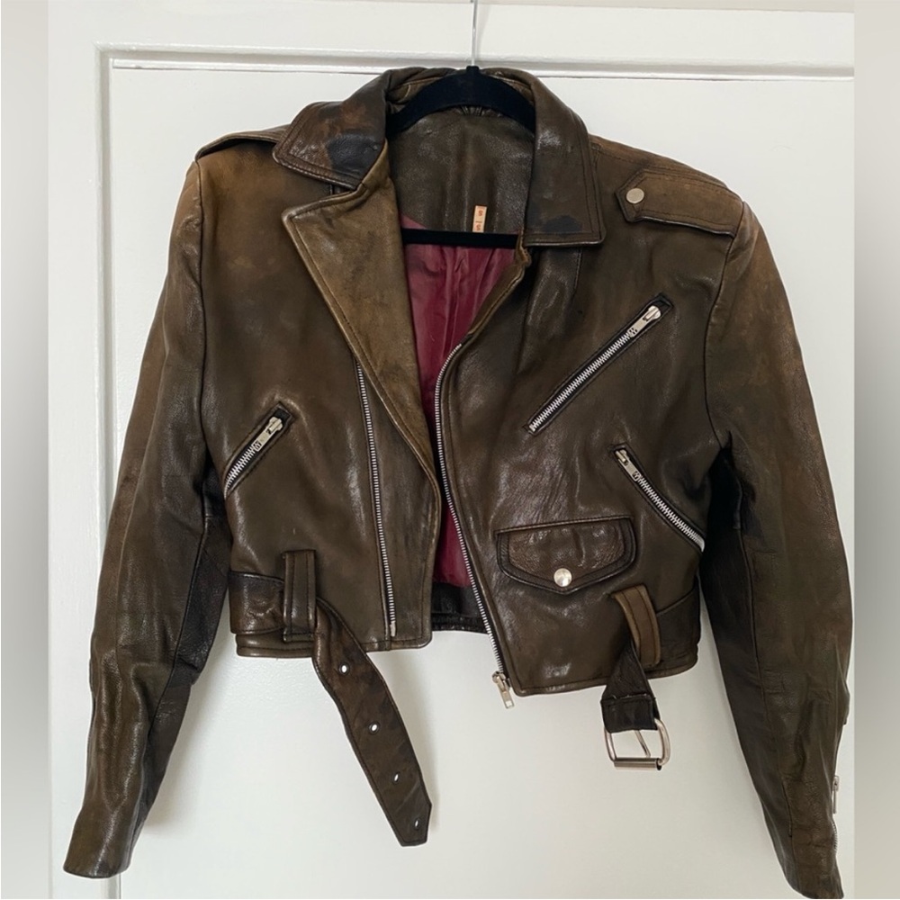Brown Leather Moto Jacket